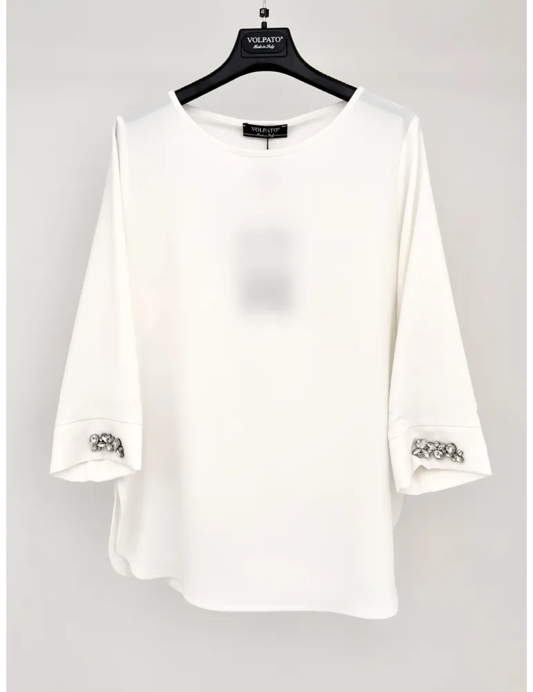 Volpato Maglieria | Blusa bianca in cady con strass fino alla 58