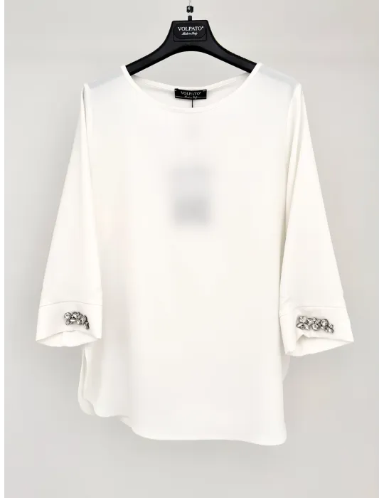 Volpato Maglieria | Blusa bianca in cady con strass fino alla 58