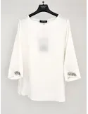 Volpato white silk blouse shirt with rhinestones