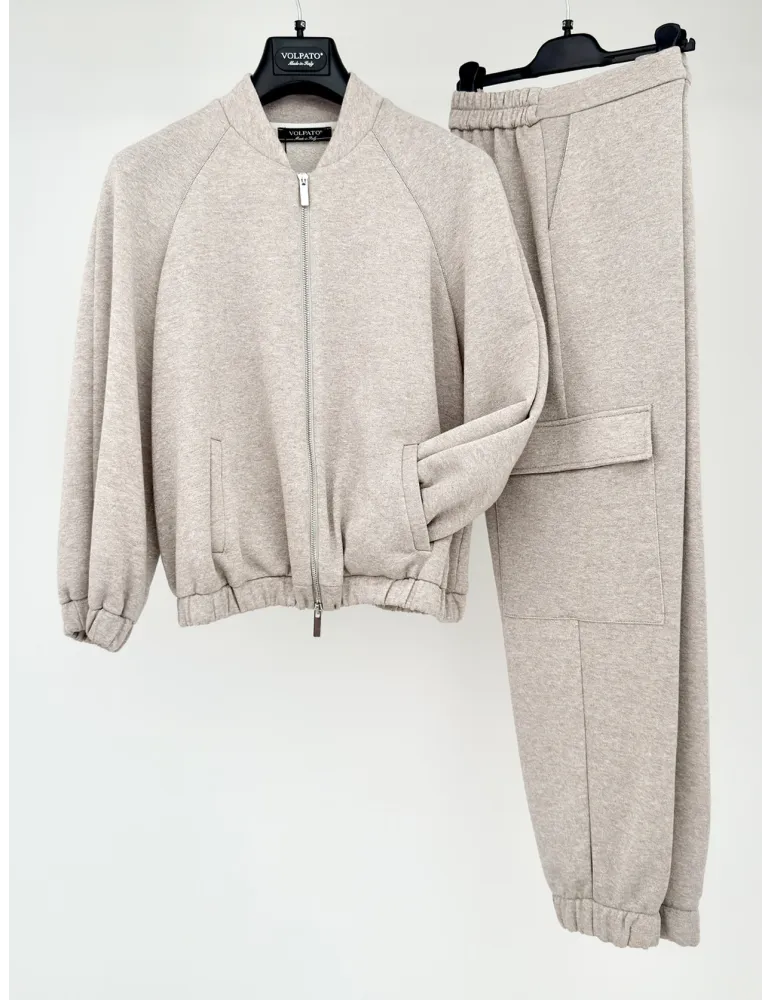 Tuta bomber e pantalone cargo beige lurex argento Volpato fino alla 54