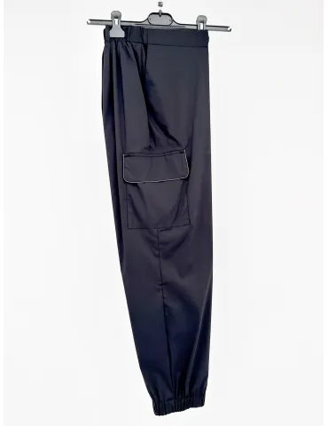 Pantalone cargo cotone e seta nero con ricamo fino alla 58 | Volpato