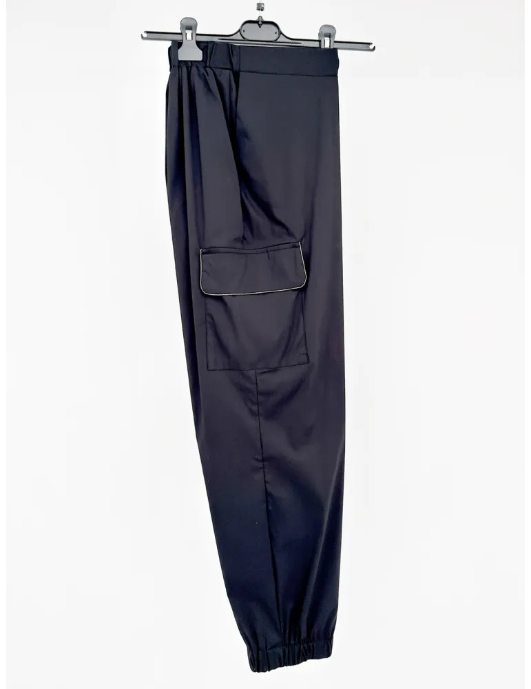 Pantalone cargo cotone e seta nero con ricamo fino alla 58 | Volpato