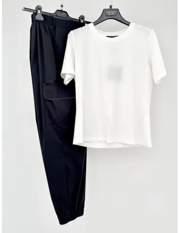 Volpato black cotton silk cargo trousers with embroidery 2