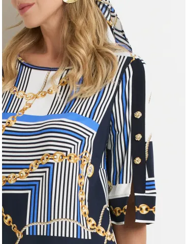 Piero Moretti blue white gold striped tunic summer dress 2
