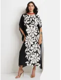 Piero Moretti Black and white silk floral caftan long dress