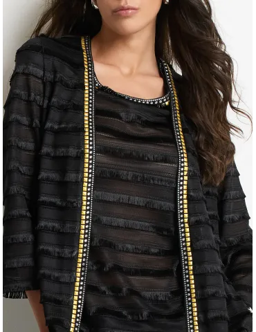 Piero Moretti black knitted two pieces twinset with fringes 2