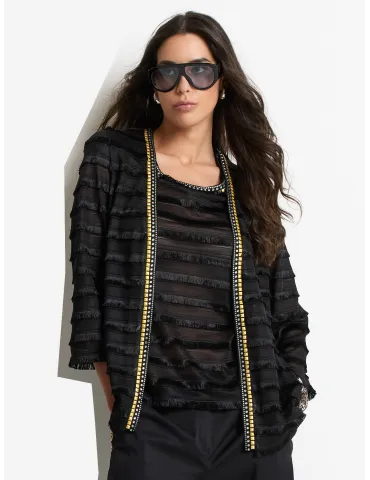Piero Moretti black knitted two pieces twinset with fringes
