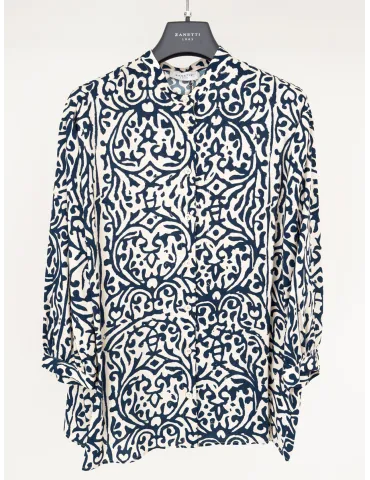 Zanetti Italian natural clothing | Blue batik print silk shirt