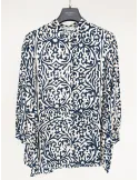 Milky white and blue batik print viscose silk shirt