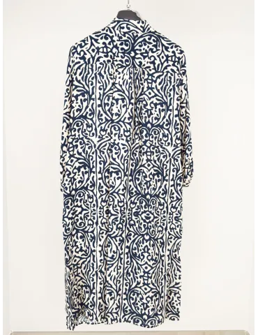 Milky white and blue batik print silk chemisier dress 2