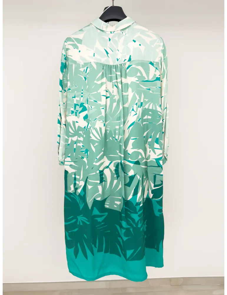 Water green floral engineered print chemisier dress