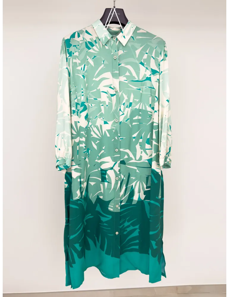 Water green floral engineered print chemisier dress