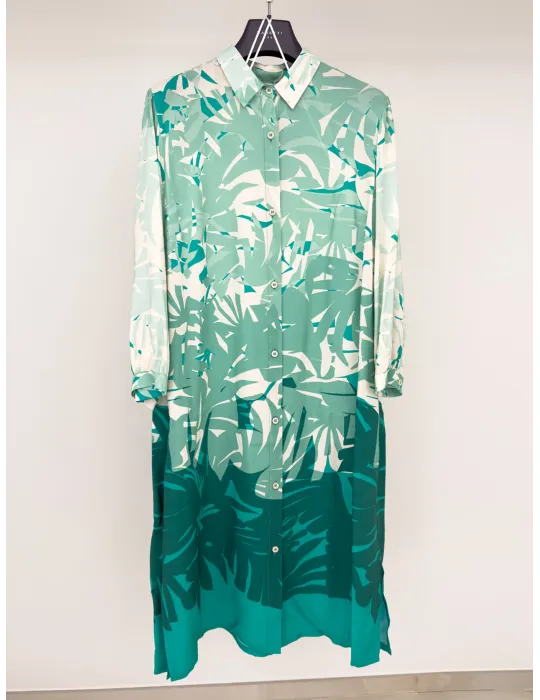 Water green floral engineered print chemisier dress