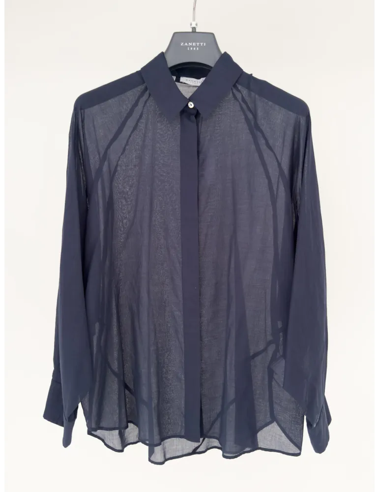 Camicia blu donna oversize in mussola di puro cotone Zanetti