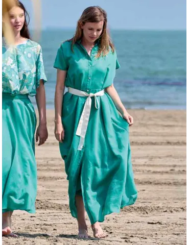 Zanetti Water Green Cotton Muslin Full-Skirt Dress