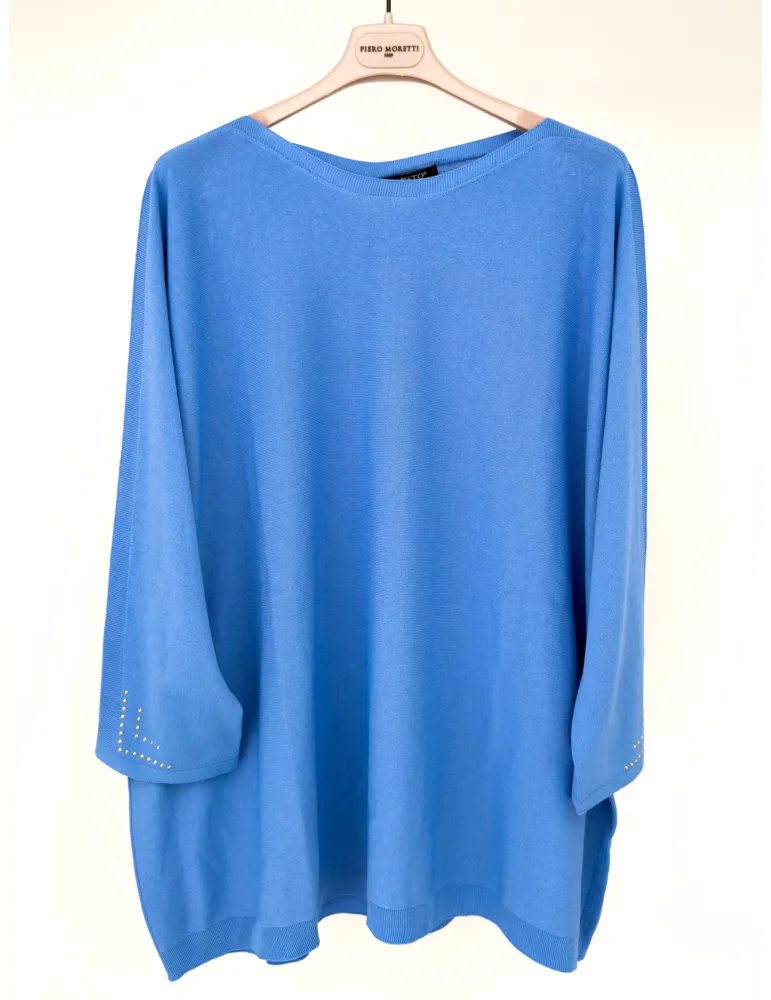 Volpato Light Blue Silk Maxi Pullover with Gold Stud Details