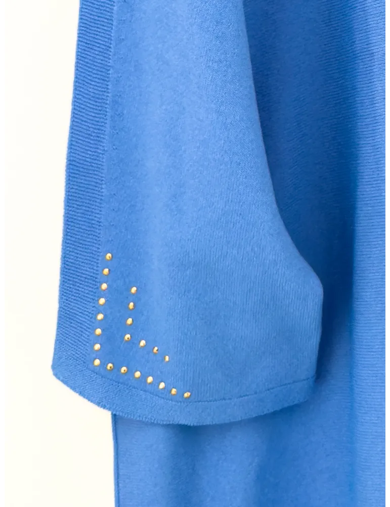 Maglia pullover celeste con profili e borchie fino alla 58 - Volpato