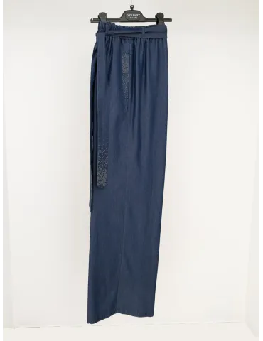 Lightweight Denim Palazzo Pants with Studs - Abbracciavento Boutique
