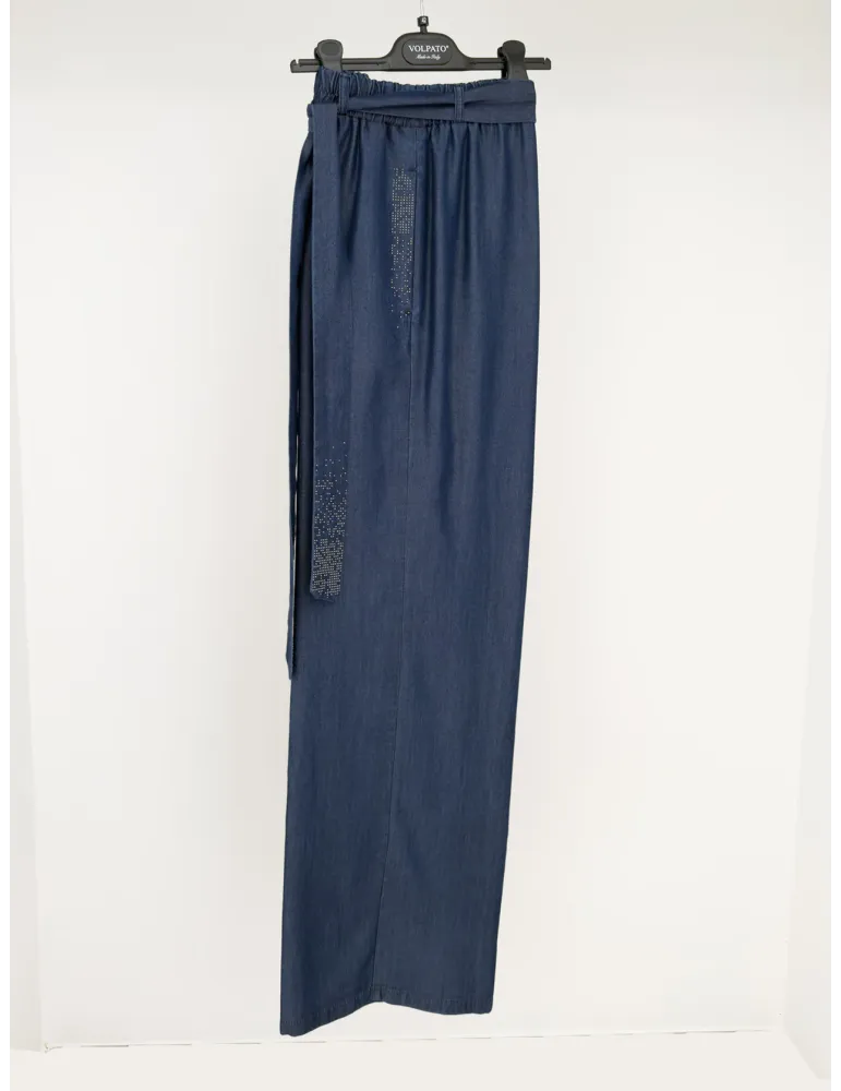 Lightweight Denim Palazzo Pants with Studs - Abbracciavento Boutique