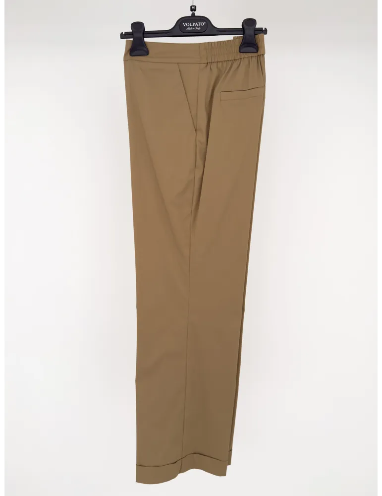 Volpato Italy camel beige turned up palazzo trousers