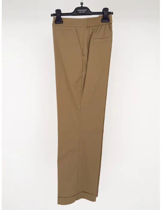 Pantaloni palazzo in cotone beige col risvolto fino alla tg 54 Volpato