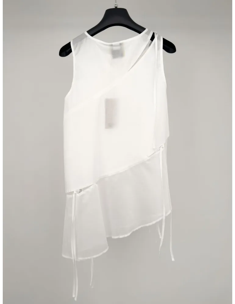White Asymmetric Cotton Muslin Tank Top Natural fabrics Italian Cloths