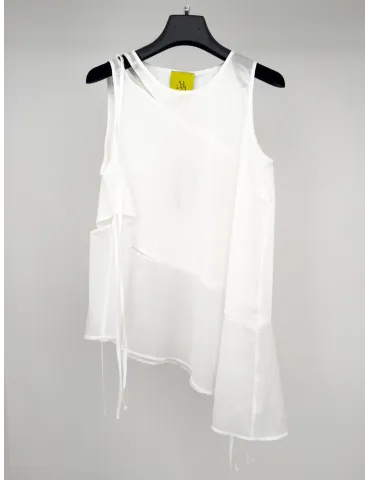 White Asymmetric Cotton Muslin Tank Top by Zanetti