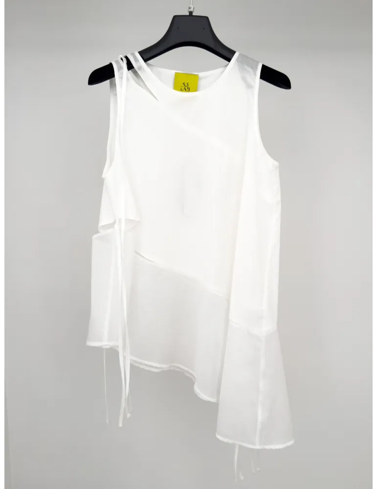 White Asymmetric Cotton Muslin Tank Top by Zanetti