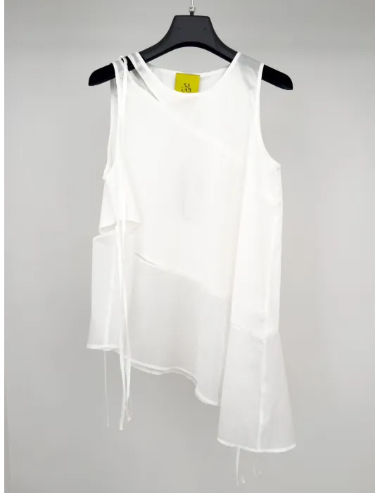 White Asymmetric Cotton Muslin Tank Top Natural fabrics Italian Cloths