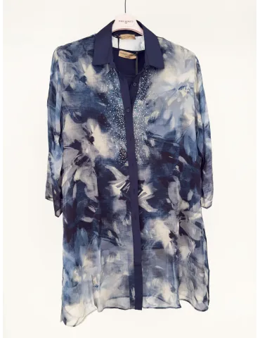 Mercuriali blue floral two pieces twinset with rhinestones