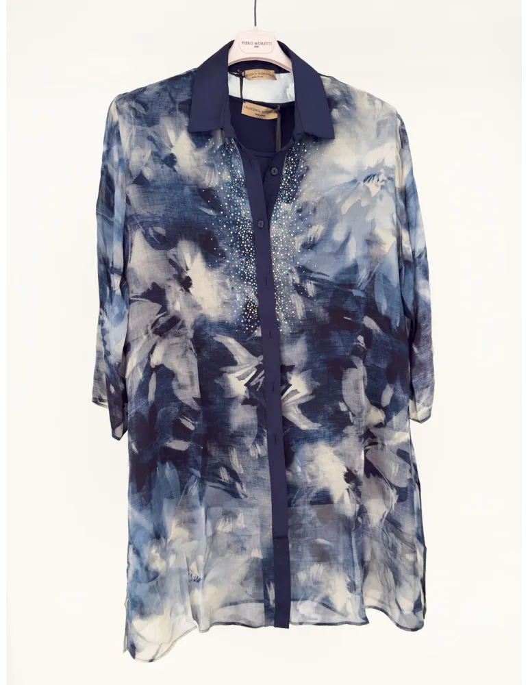 Mercuriali blue floral two pieces twinset with rhinestones