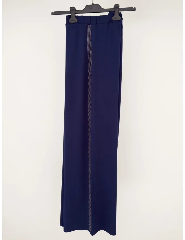 Francesca Mercuriali | Pantaloni palazzo blu con banda ricamata