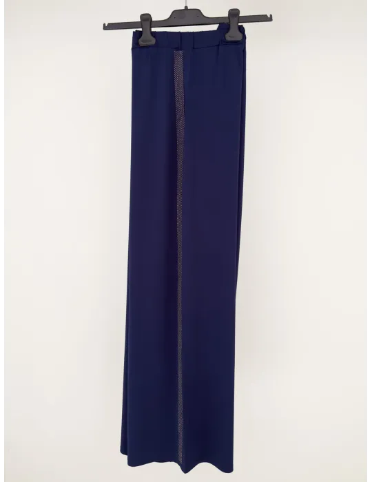 Francesca Mercuriali | Pantaloni palazzo blu con banda ricamata