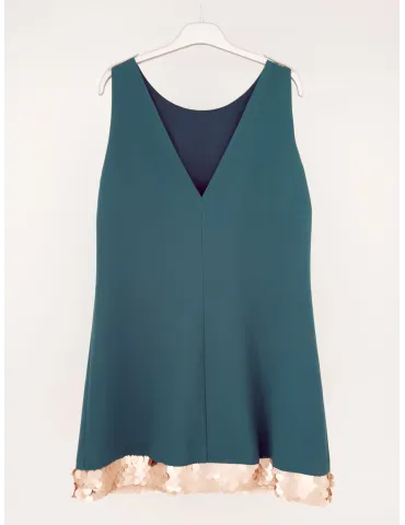 Mini Abito a trapezio verde con fascia di paillettes dorate | Casting 2