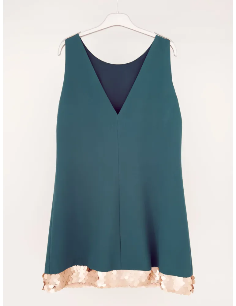 Mini Abito a trapezio verde con fascia di paillettes dorate | Casting