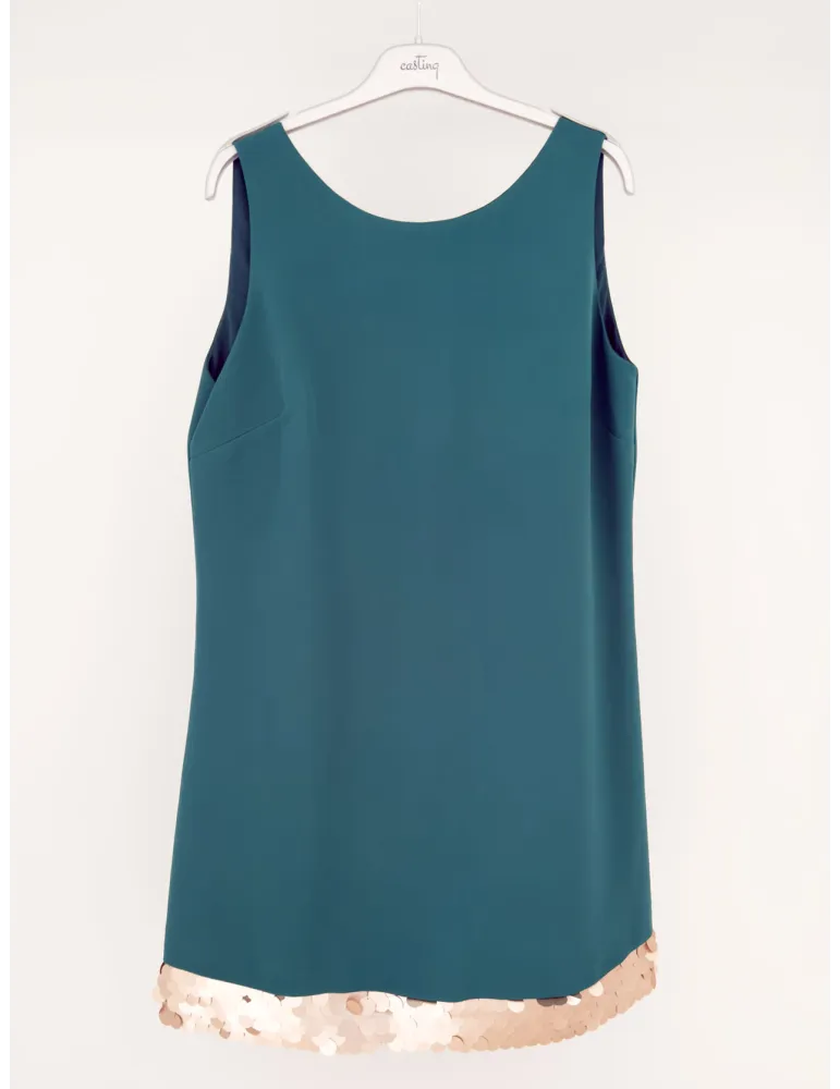 Mini Abito a trapezio verde con fascia di paillettes dorate | Casting