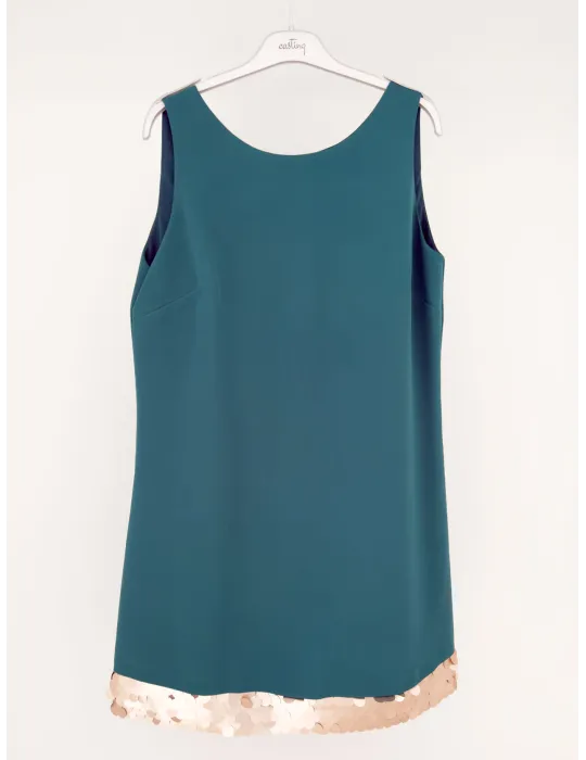 Casting Emerald Green A-Line Dress with Gold Sequin Trim