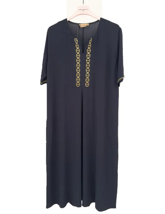 Francesca Mercuriali Dark Blue Summer Caftan Tunic Dress