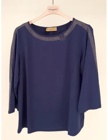 Francesca Mercuriali Maglia blu con ricamo bronzo fino alla tg 60