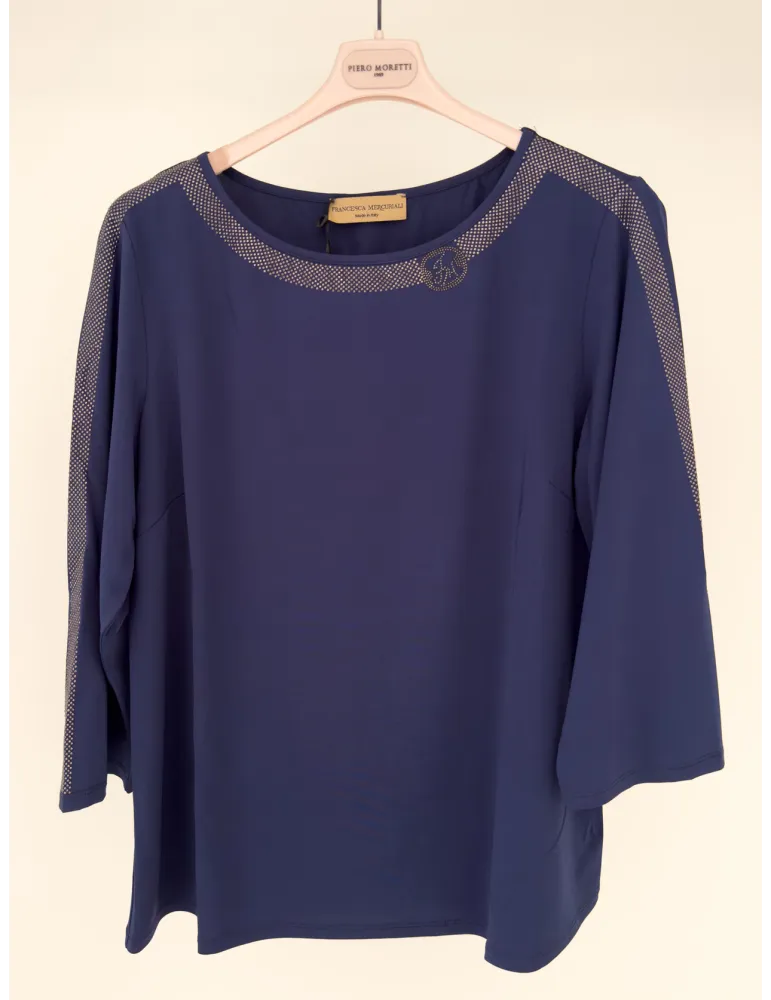 Francesca Mercuriali Maglia blu con ricamo bronzo fino alla tg 60