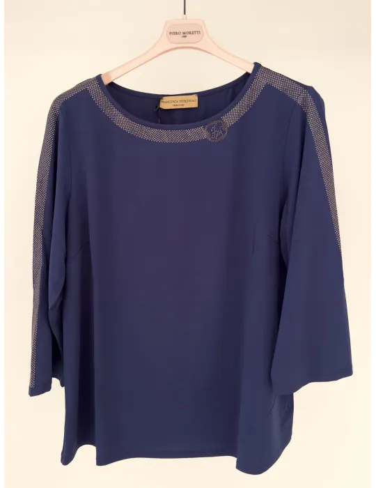 Blue Kaftan with bronze studs Embroidery | Plus size Italian clothing