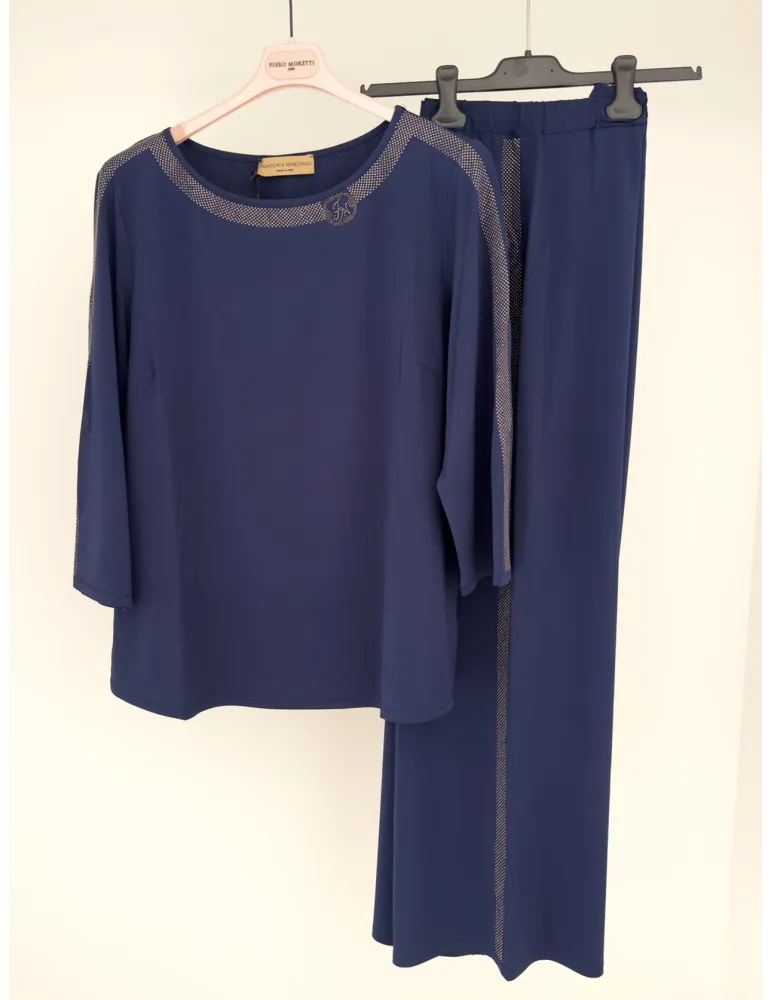 Francesca Mercuriali Maglia blu con ricamo bronzo fino alla tg 60