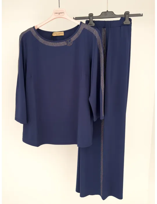 Francesca Mercuriali Maglia blu con ricamo bronzo fino alla tg 60