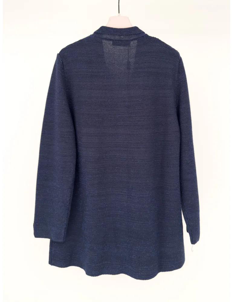 Volpato Italian Knitwear | Blue cotton jacket with lurex thread