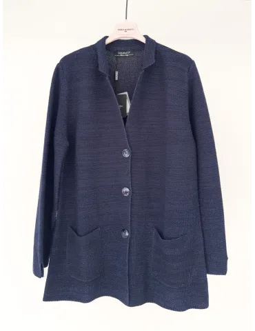 Volpato blue cotton knitted jacket with lurex thread