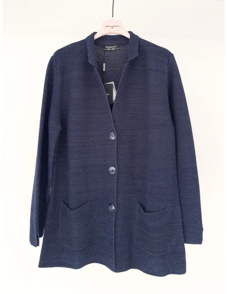 Volpato blue cotton knitted jacket with lurex thread