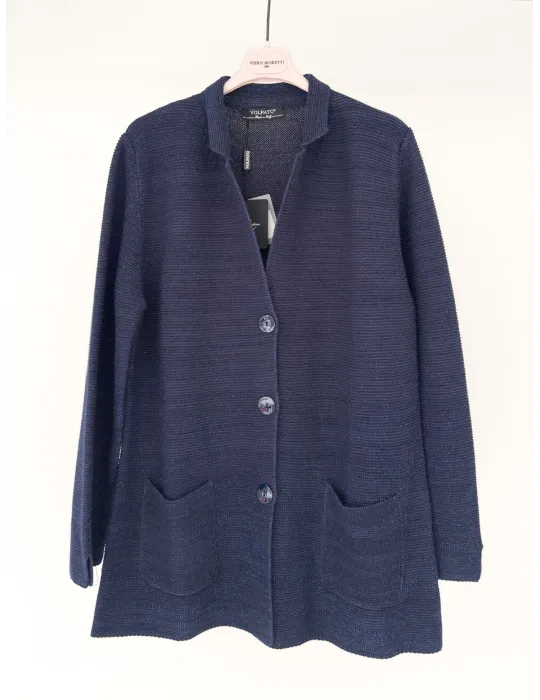 Volpato blue cotton knitted jacket with lurex thread