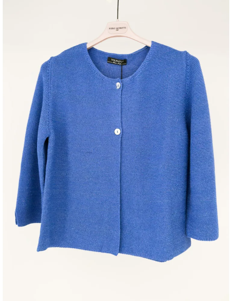 Volpato Italian Knitwear | Blue cotton jacket with lurex thread