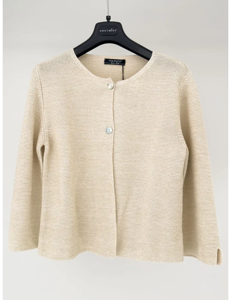 Volpato Maglieria | Cardigan chanel beige a due bottoni fino tg 56