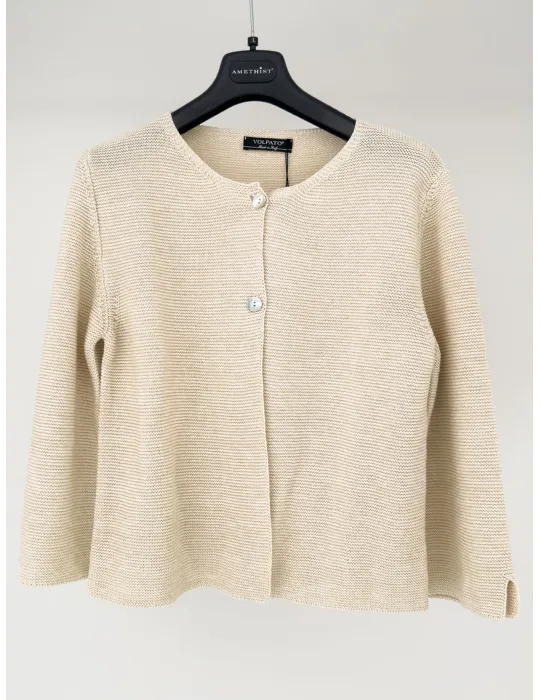 Volpato Maglieria | Cardigan chanel beige a due bottoni fino tg 56